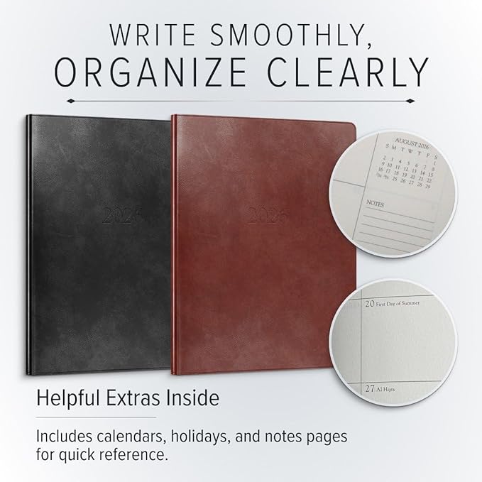 Gallery Leather Large Weekly Monthly Planner 2025-2026, Elegantly Bound Calendar Planner and Notebook with Stylish Gold-Gilded Page Edges, 12 Months - Acadia Lime - 9.75 x 7.5 "