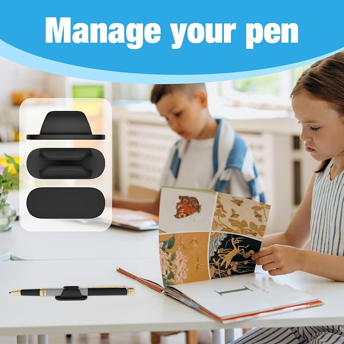 Adhesive Pencil Holders for Desk Silicone Pen Holder Organizer for Desk Accessories,Teacher Supplies for Classroom, Office, School Accessories,Notebook, WallS or Clipboards（10PCS,Black）