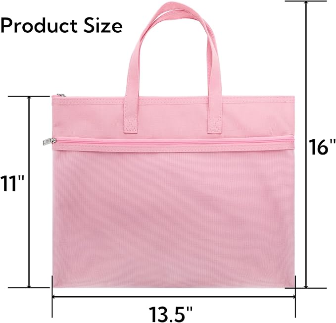 Tlence 5 Pack Mesh Zipper Pouch with Handle, A4 Double Layer Document Storage Bag, Waterproof File Pocket for Paper Books Art Supplies, Foldable Folder Bag Suitable for Office Travel Carry, 5 Colors