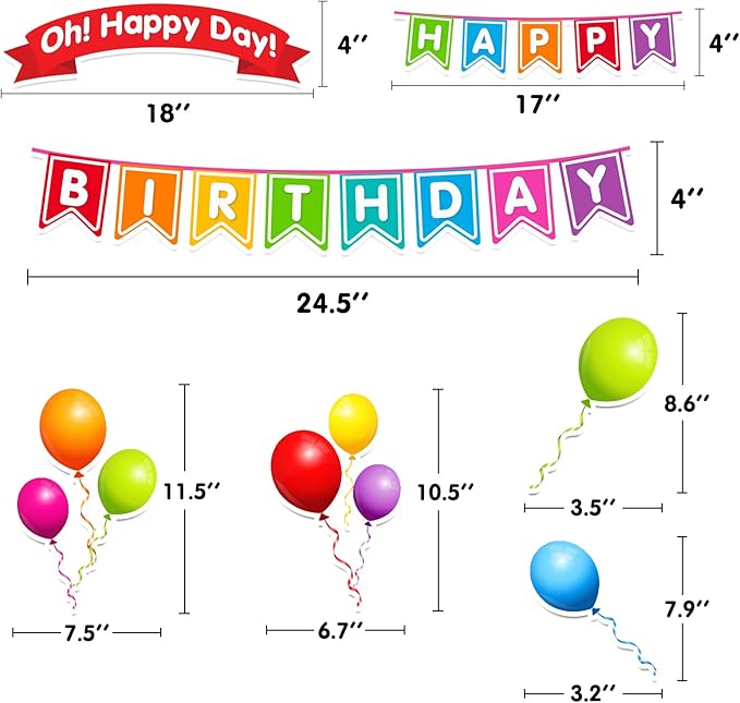 EAMAY Happy Birthday Bulletin Board Sets, Preschool & Kindergarten Classroom Decorations, Back to School Classroom Supplies, Cardstock Colorful Cutouts (Rainbow)