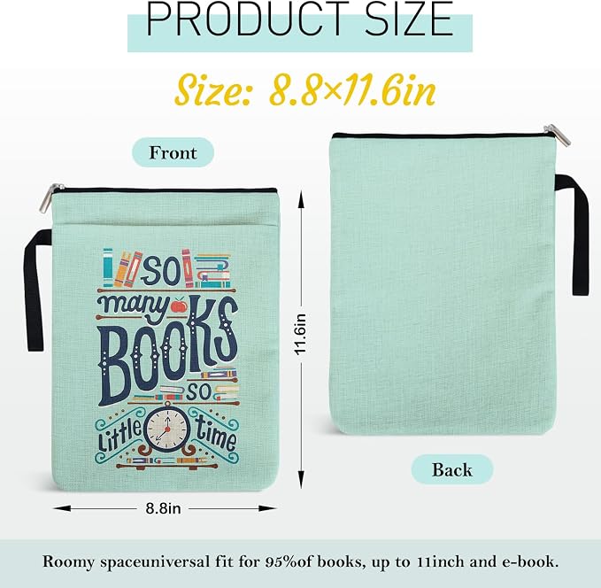 So Many Books Book Sleeve with Zipper and Front Pocket for Book Lovers, Paperback Sleeve for Librarian Lovers Bookish Group Club Gifts for Women, Book Cover for paperbacks 9 x 12 Inch