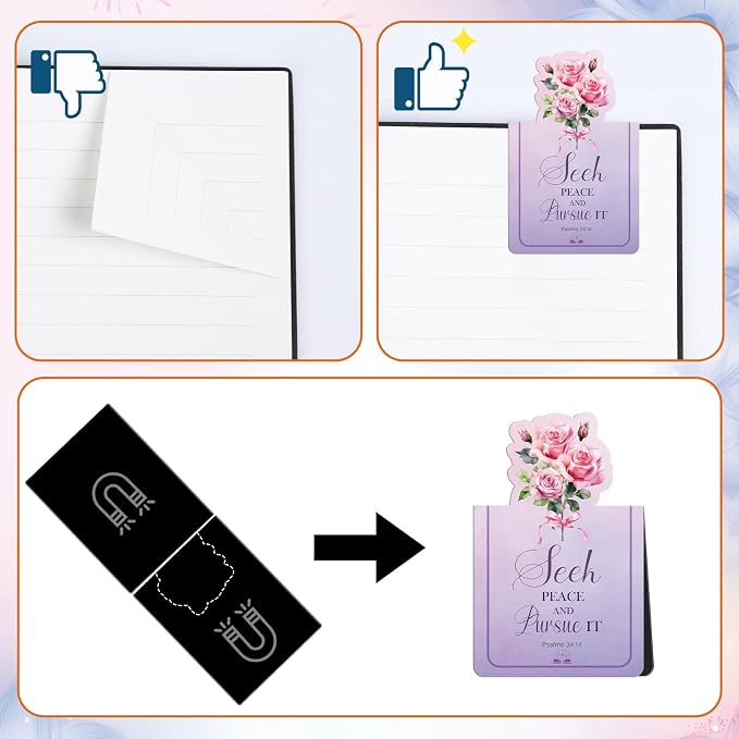 Wxiben Bible Verse Magnetic Bookmark - 8 Pcs Inspirational Quotes Scripture Book Mark Magnets Christian Floral Bookmarks Magnetic Positive Book Markers Page Clip for Women Students Teacher Church Gift