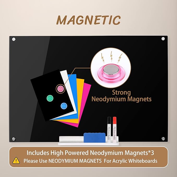 Acrylic Black Magnetic Dry Erase Board for Wall, White Board 48”x36，Frameless Magnetic Dry Erase Board for Office,Classroom and Home/for Kids,Students,Adults90120B