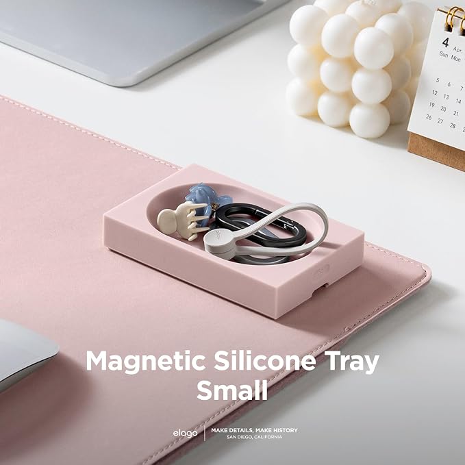 elago Smart Magnetic Desk Mat Pencil Tray – Soft Silicone Organizer for Office Supplies, AirPods, Glasses, Pens – Noise-Free, Non-Slip, Washable, Item for Desk Management [Small] (Lovely Pink)