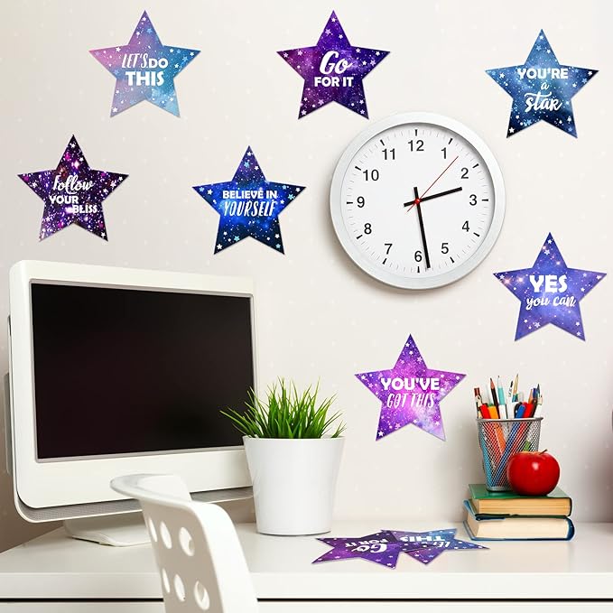 Pajean 48 Pcs Star Positive Bulletin Board Decoration Cutout Affirmation Station Classroom Bulletin Board 6 Inch Inspirational Classroom Decor Double Sided for Teacher Student Back to School(Galaxy)