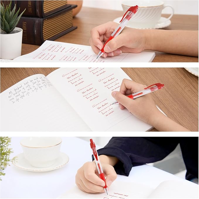 Actsun Red Gel Ink Pens, 12 Pcs, Fine Point, Smooth Writing, Retractable, 0.8 Mm, Gift for Women & Men, Journaling, School & Office Supplies