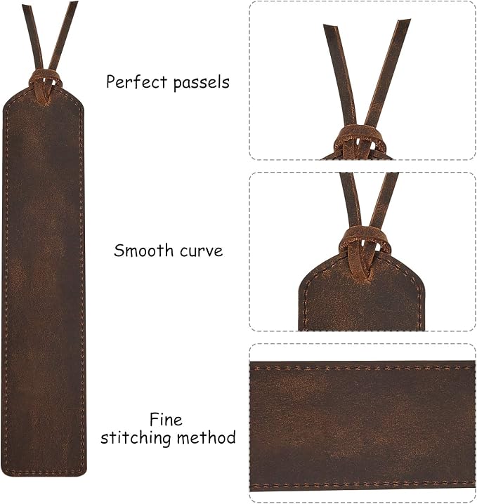 Outus 2 Pcs Father's Day Leather Bookmark, Classic Stitched Bookmarks with Tassel, Handmade Stitched Page Markers for Father Men Women Kid Teacher Student School Office Writer Christmas Friend Book