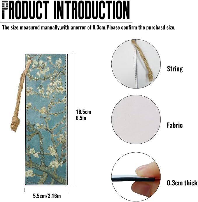Bookmark 2 PCS Leather Bookmarks for Women, Men, Book Lovers, Page Markers for Students Teachers Reading Almond Blossom Personalized Bookmark