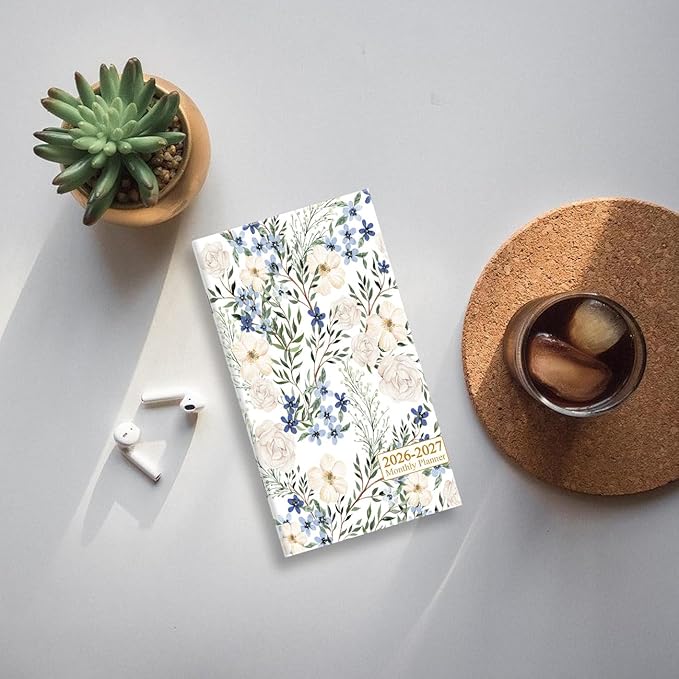 2026-2027 Mini Pocket Planner – 21-Month Pocket Calendar from April 2026 to December 2027, 3.5" x 6.5" Saddle-Stitched Monthly Calendar with Notes Pages – Compact Organizer for Purse, Office, Travel, Crushed Flower
