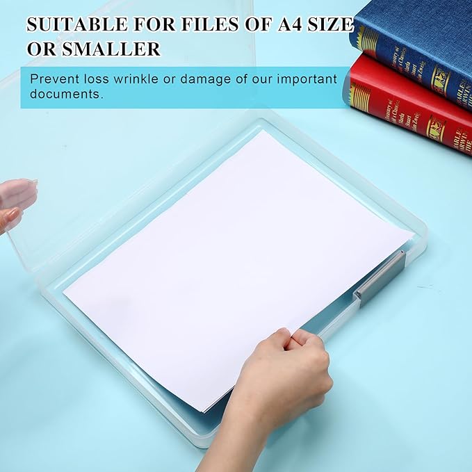 PerKoop 6 Pcs Clear Paper Storage Box A4 Plastic File Box Document Paper Organizer Storage Board Game Project Cases Containers with Buckle for Craft, Magazine(Gray,12.4 x 9.84 x 1.18 Inches)