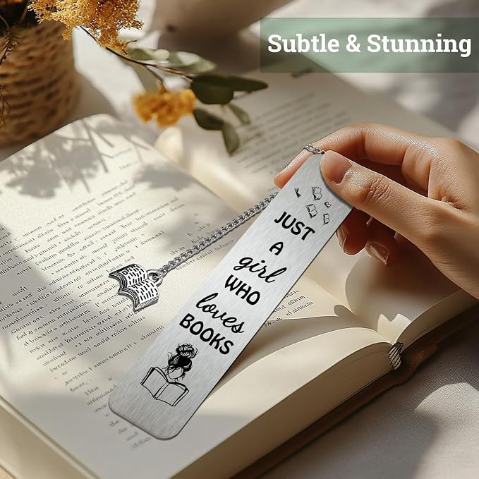 Funny Metal Bookmarks for Women Girls Just A Girl Who Loves Books Bookmark Stainless Steel Book Marks for Reading Kids Boys Teens Book Lover Christmas Gifts
