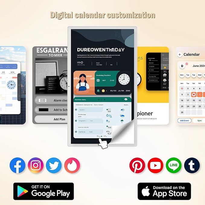 23.8 inch Digital Calendar,electronic digital wall touch screen smart calendar with Google Play Multi-calendar Sync for planner&personal organizers Wall/Desk Stand