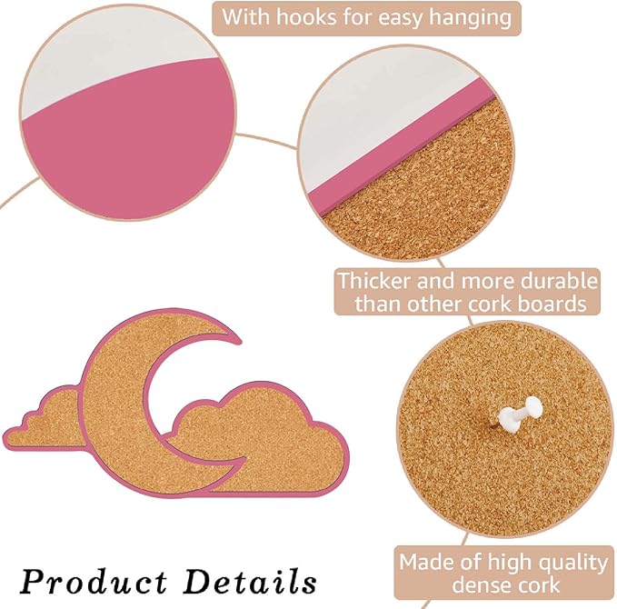 CRASPIRE Cloud Moon Pin Cork Board 11.8x6.49In Framed Bulletin Display Badge Wooden Saddle Brown Wall Mounted Memory Memo Brooch Lapel Pin Holder Storage for Home Office School Classroom Wedding Decor