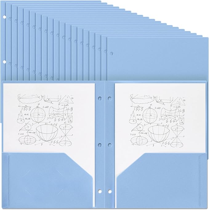Yeaqee 72 Pcs Plastic Folders with Pockets Bulk 3 Hole Punched 2 Pocket File Folders for 3 Ring Binder Divider Folder for Notebooks, Durable Poly for Office Home (Haze Blue)