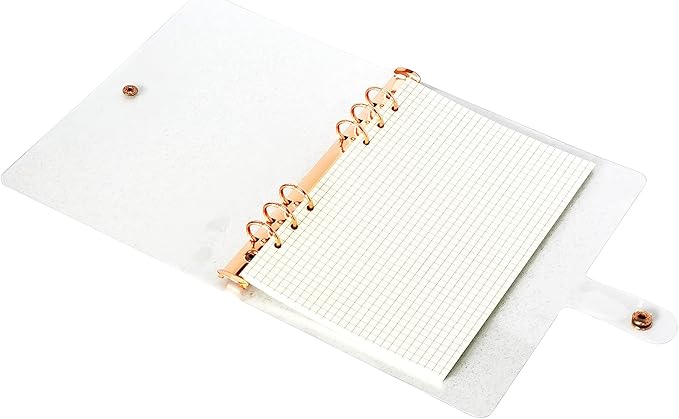 A6 A5 6-Holes Colorful PVC Cover Personal Organizer with Snap Button Closure File Folder for Loose Leaf Sheet Protectors Notebook Refill (Rose Gold, A5 mini Set)