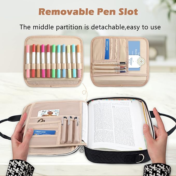 Aplufine Large Bible Case for Women-Bible Covers-Bible Carrying Case-Book Bags and Totes for Women with Detachable Shoulder Strap, Bible Gift