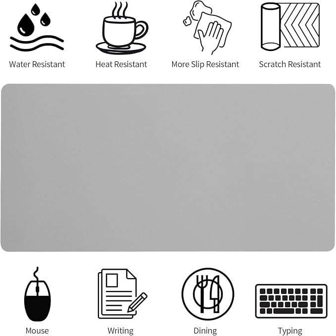 Bloss Large Desk Pad, Grey Desk Mat, Desk Pads on Top of Desks, Computer Mat Non-Slip, Desk Blotter Waterproof, Easy to Clean - Light Grey (31.5 x 15.7 Inches)