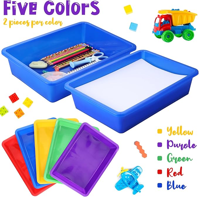 Hoteam 10 Pcs Flat Storage Organizer Tray Bin Paper Tray for Classroom Plastic Stackable File Organizer for School Office Teacher Book Organization(Multicolor,13.78 x 9.84 x 3.15 Inch)