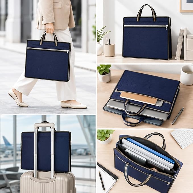 Folder Bag, Briefcase for Men, Document Bags with Zipper, Carrying Case with Handle,File Tote Bags for Laptop Files Book (38x30x7.5cm,Blue)