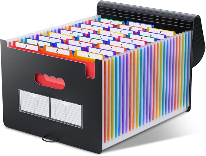 ThinkTex 26 Pockets File Folder, A4 Accordion File Organizer, Letter Size Expandable File Folders, Accordion Folder Paper Coupon Bill Receipt Organizer with 3 A-Z Alphabet Colored Tabs