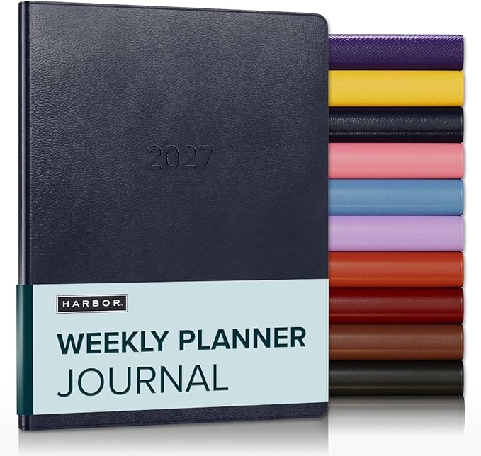 Harbor Weekly Journal Notebook Planner 2027 - Lined, Durable Faux Leather, Softcover, 176 Quality Pages - For Men and Women, For Writing, Work & Travel - Leida Navy - 9"x7"