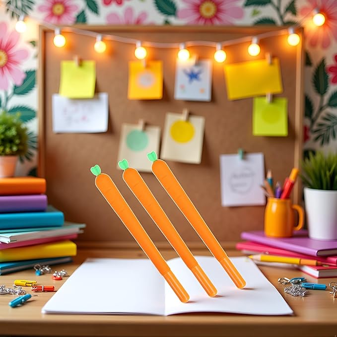 Jowxsx 3Pcs Orange School Company Writing Gel Pen, Creative Classic Cute Gel Pen to Write Smoothly Funny Carrot 0.5mm Black Gel Ink Pen Office School Supply Creative Gift Writing Correction Supplies