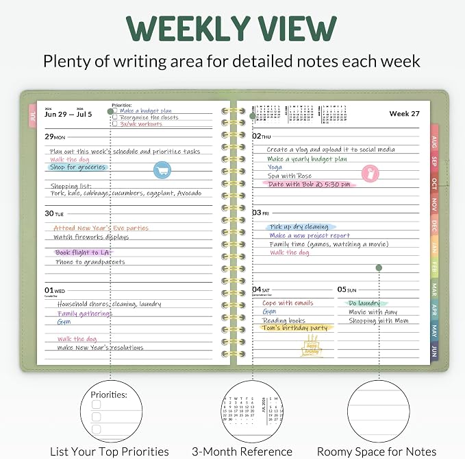 Forvencer Planner 2026-2027, Academic Planner Weekly & Monthly, Vegan Leather Cover Calendar Planner, July 2026 - June 2027, 6" x 8", Daily Agenda with Tabs, Student Teacher Planning Organizer