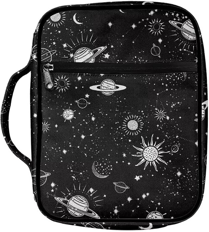 Coldinair Planets Bible Cover Case for Kids Teen,Carrying Book Cover Bible Holders with Handle and Zippered Pocket,Fits for Standard/Large Size Bible,Black