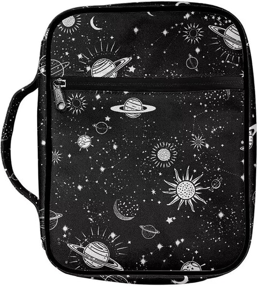 Coldinair Planets Bible Cover Case for Kids Teen,Carrying Book Cover Bible Holders with Handle and Zippered Pocket,Fits for Standard/Large Size Bible,Black