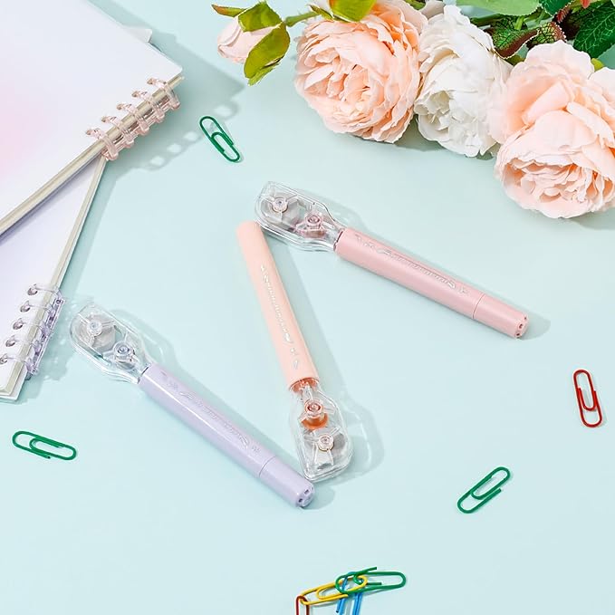 Temiary 3 Pcs 2 In 1 Aesthetic White Correction Tape and Pastel Highlighters Set, Smooth Pull Out Tape with Highlighter Pen for Bible Journaling School, Home, and Office Supplies (Morandi)