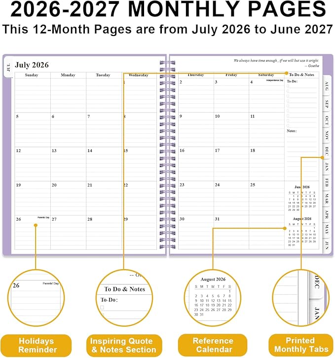 Academic Planner 2026-2027 - Weekly & Monthly Planner from July 2026 to June 2027, Agenda 2026 2027 with Inner Pocket, Elastic Band, 8.5" x 11", Purple