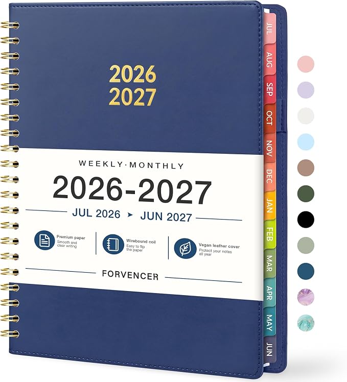 Forvencer Planner 2026-2027, Academic Planner Weekly & Monthly, Vegan Leather Cover Calendar Planner, July 2026 - June 2027, 8.5" x 11", Daily Agenda with Tabs, Student Teacher Planning Organizer