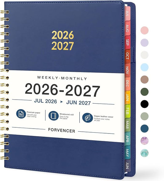 Forvencer Planner 2026-2027, Academic Planner Weekly & Monthly, Vegan Leather Cover Calendar Planner, July 2026 - June 2027, 8.5" x 11", Daily Agenda with Tabs, Student Teacher Planning Organizer