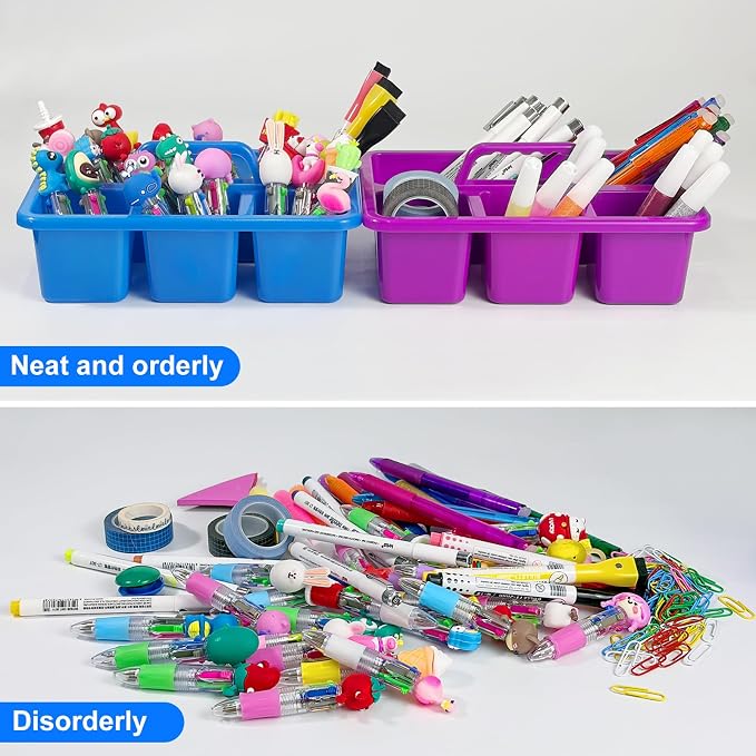 6PC Classroom Caddy, 7.87 x5.9x 3.35 Inches,5 Compartment Small Caddy with Handle, Craft Art Caddies for Pencil, Crayon, Marker, Home, Office, School Supplies