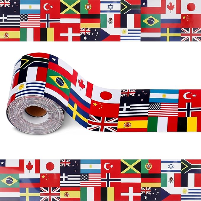 65 Ft International Flags Bulletin Board Borders, Diversity Country Flag Around The World Bulletin Board, Multicultural Decorations for Bulletin Board, Cork Board, Party, Classroom Decor