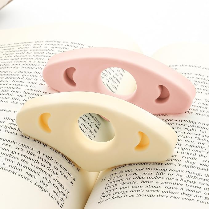 Book Page Holder, Silicone Book Thumb Page Holders for Reading Hands Free, Book Lovers Gifts & Book Accessories, 2 Pack (Small Size, Off White - Pink)