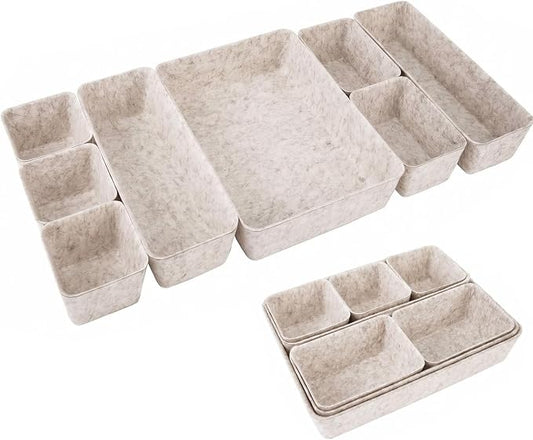 Desk Drawer Organizer Bins, 8pcs Felt Shallow Bathroom Storage Trays, Office Accessories & Workspace Organizers Jewelry & Makeup Boxes Containers(Beige)