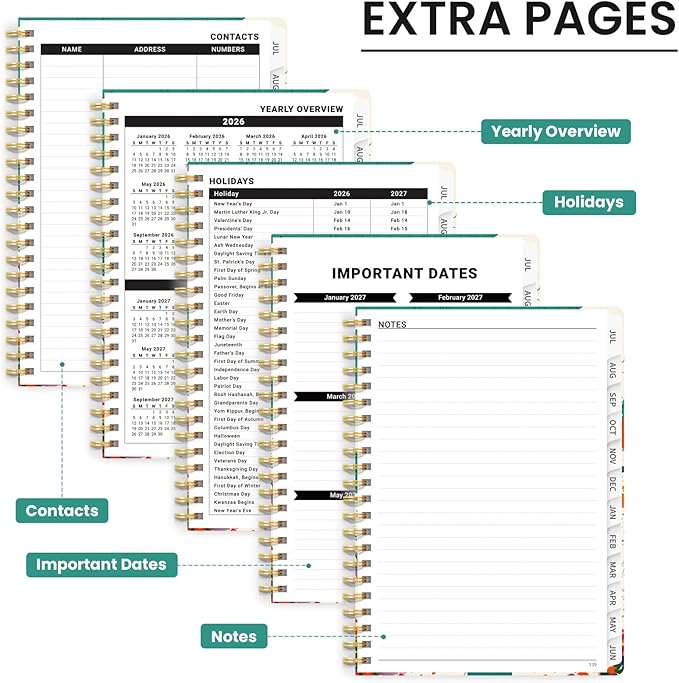 2026–2027 Academic Planner, Weekly and Monthly Planner for Women, July 2026 - June 2027, Pretty Hardcover 2026–2027 Academic Planner with Tabs, Inner Pocket, Spiral Bound, Perfect Office Home School Supplies - 6.3" x 8.5", Cat Beach