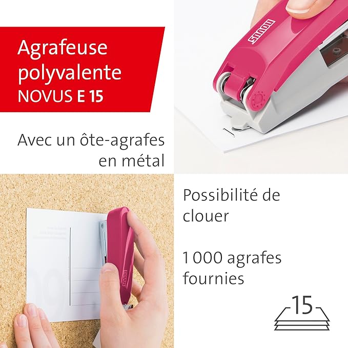 Novus 020-1874 Twin Set Stapler with Punch E 15/E 210 – Desk Set Pink