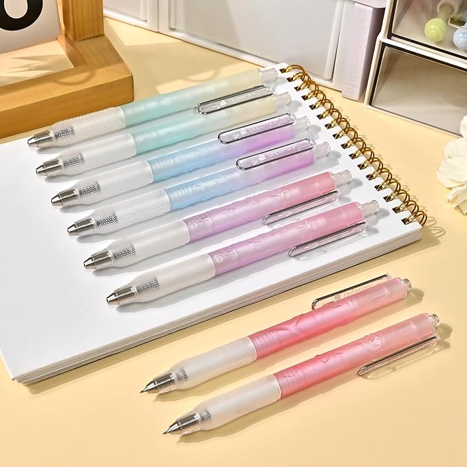 BAYTORY 12 Pcs Retractable Gel Pens, Black Ink 0.5 mm Fine Point Pens, Quick Dry Smooth Writing Aesthetic Journaling Pen for School Office Supplies (Pastel)