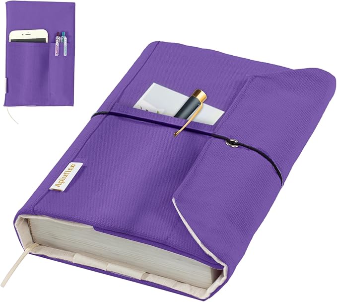 APLUFINE Canvas Book Covers, Washable Book Protector, Jumbo Book Cover for Paperback Novels, Adjustable Book Cover for Hardcover with Pockets for Pen, Soft Cover Books, Book Lovers Gifts, Lavender
