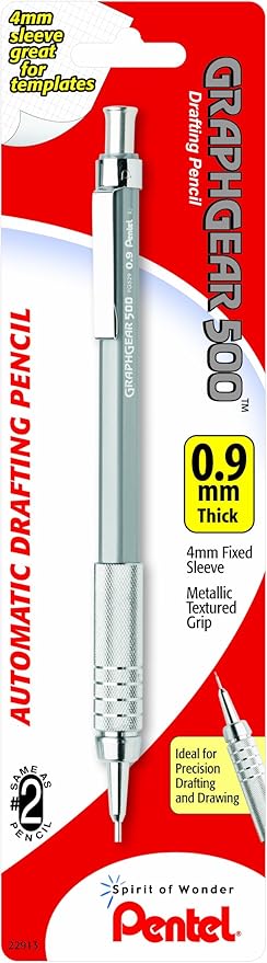 Pentel Graph Gear 500 Automatic Drafting Pencil, 0.9mm, Gray Barrel, 1 Pack (PG529BP)