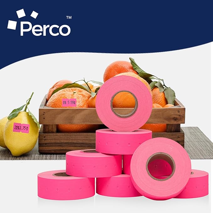 Perco 1 Line Fluorescent Pink Labels - 80 Rolls, 10 Sleeves, 80,000 Blank Price and Date Gun Labels for Perco Lite, X, Plus and Pro 1 Line Price and Date Guns - Made in USA