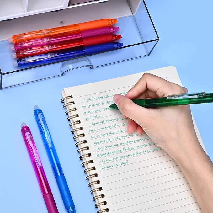 Temiary 12Pcs Erasable Gel Pens Multicolor, Easy to Erase No Smudge, Fine Point Colorful Pen Smooth Writing for Note Taking, Assorted Color Ink for School Office Stationary (0.7 mm)