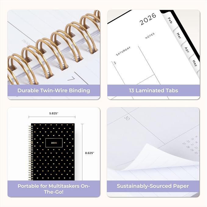 Blue Sky Ashley G 2026 Weekly and Monthly Planner Calendar, January 2026 - December 2026, 5.875" x 8.625", Flexible Cover, Durable Twin Wire Binding, Pocket & Extra Notes Pages, Sweetheart Black