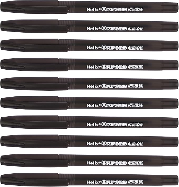 Helix Oxford Curve Ballpoint Pens (x10 Pack Black Ink) with Plastic Free Packaging