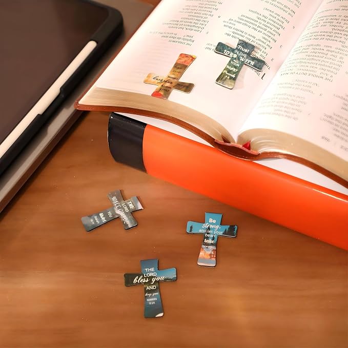 Resurhang 24 Pcs Magnetic Bookmarks Christian Cross Magnetic Page Markers Religious Bible Verses Bookmarks for Mother's Day Women Student Church Study Group Graduation Coworker Team (Landscape)