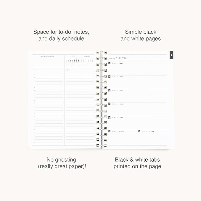Simplified 12-Month Spiral Softcover Weekly Planner — Happy Stripe — 2026 Calendar Year Organizer with Stickers, Pockets, and Flexible Cover