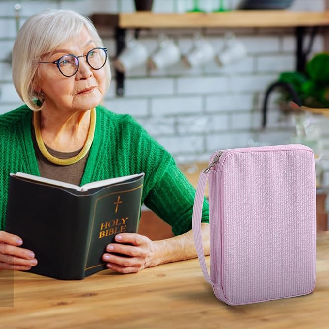 Bible Covers for women, Bible Case, Bible Bag with Top Handle, Stripe Bible Bag Proteceive Book Case, Bible carrying Church Bag for Christian Gifts(Pink)
