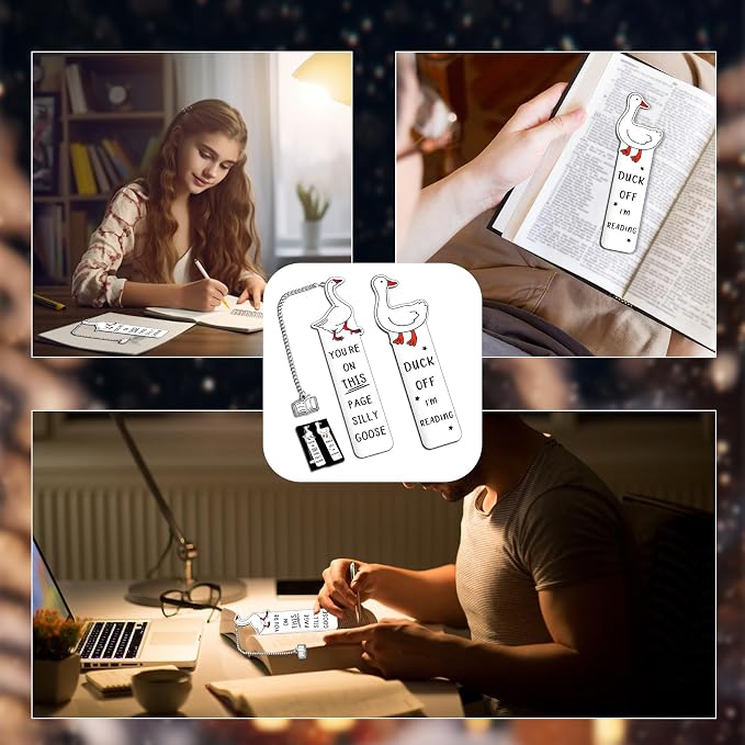 2Pcs Funny Bookmarks for Women Men Metal Book Marker Bulk Tassels Silly Goose Bookmark Cute Bookmarks Personalized Book Accessories Back to School Funny Gifts for Book Lovers Coworker Reader Adults